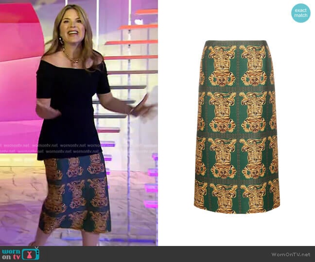 Tiger Tiles Wool-Cady Skirt by La DoubleJ worn by Jenna Bush Hager on Today