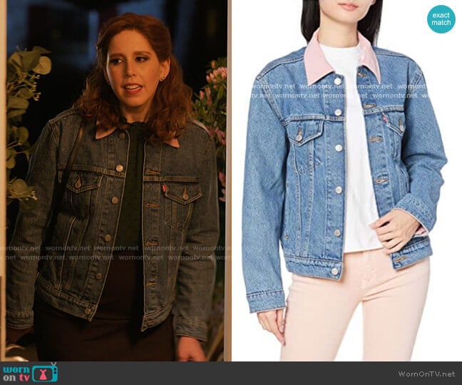 Levis Cotton Ex-Boyfriend Corduroy-Collar Denim Trucker Jacket worn by Joanna Gold (Vanessa Bayer) on I Love That For You