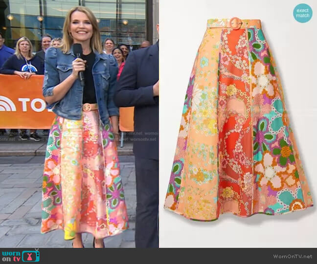 Lola Belted Paneled Floral-Print Linen Midi Skirt by Zimmermann worn by Savannah Guthrie  on Today