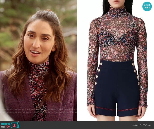 Maje Thomas Floral Mesh Long Sleeve T-Shirt worn by Dawn Solano (Sara Bareilles) on Girls5eva