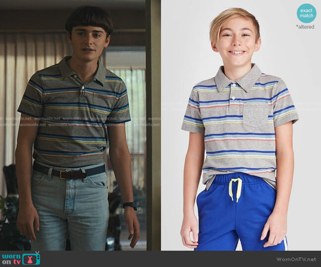 Striped Knit Polo Shirt by Cat & Jack worn by Noah Schnapp on Stranger Things