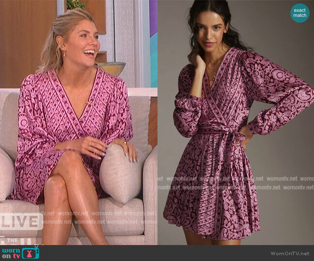 Long-Sleeve Wrap Mini Dress by Omika worn by Amanda Kloots on The Talk