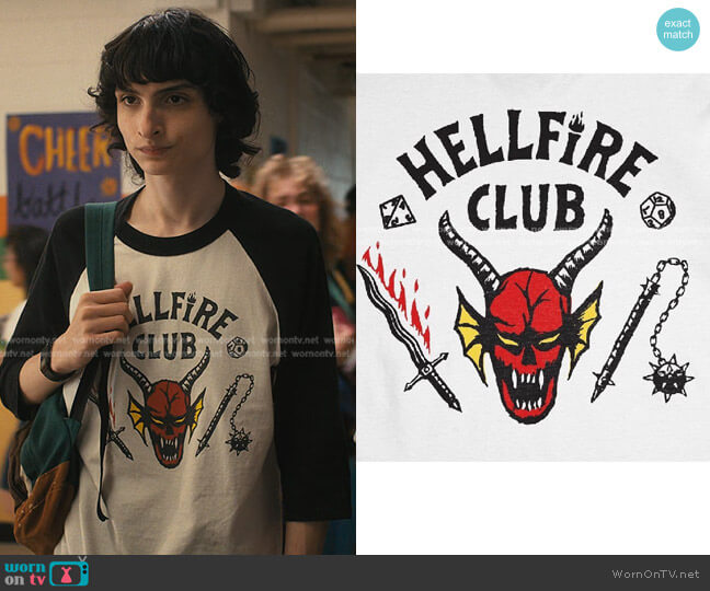 Hellfire Club Raglan T-Shirt designed by Trevor Girard worn by Finn Wolfhard on Stranger Things