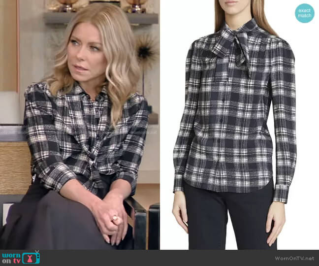 WornOnTV: Kelly’s black plaid blouse and midi skirt on Live with Kelly ...