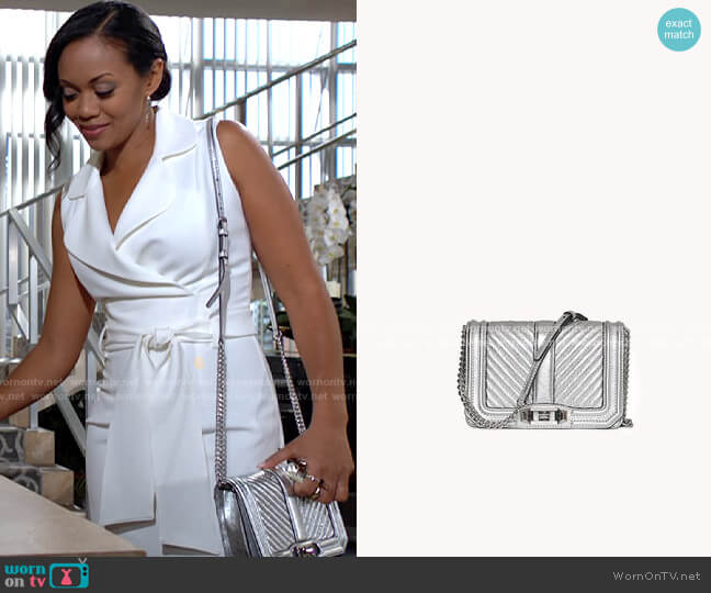 Rebecca Minkoff Small Love Quilted Metallic Crossbody worn by Amanda Sinclair (Mishael Morgan) on The Young and the Restless