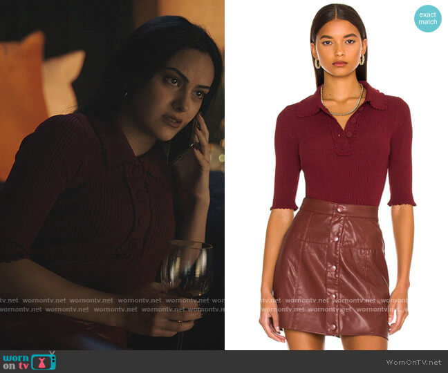 Ribbed Polo with Scallop Detail by Autumn Cashmere worn by Veronica Lodge (Camila Mendes) on Riverdale