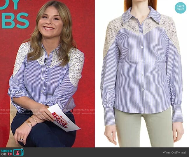 WornOnTV: Jenna’s blue striped crochet shoulder blouse on Today | Jenna ...