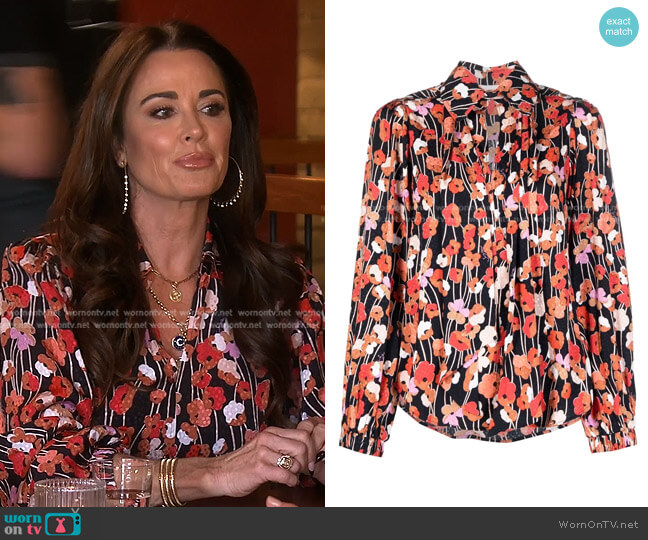 Floral-Print Pussybow Blouse by See by Chloe worn by Kyle Richards on The Real Housewives of Beverly Hills