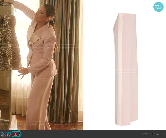Satin-Trimmed Crepe Tuxedo Pants by Sergio Hudson worn by Cristal Jennings (Daniella Alonso) on Dynasty