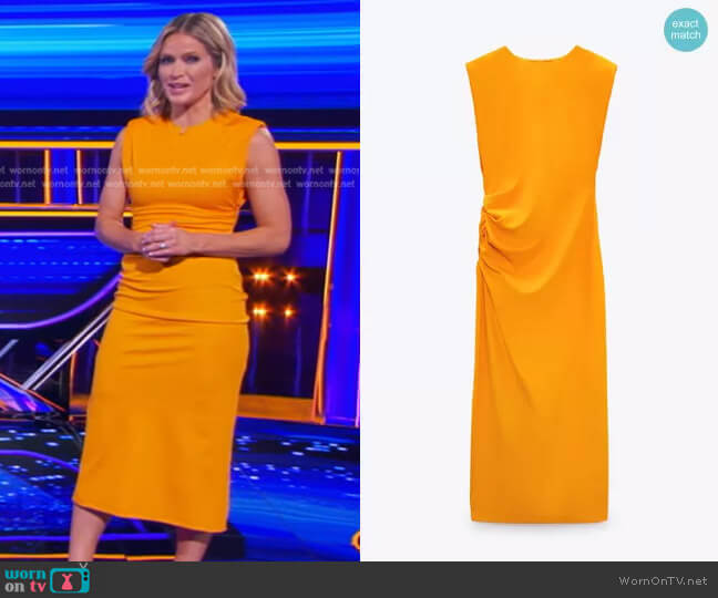 Side Draped Dress by Zara worn by Sara Haines  on The Chase