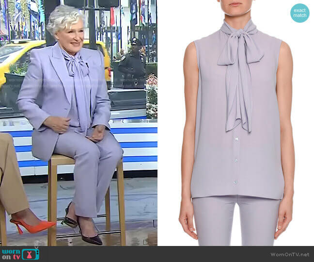 Bow-Neck Button-Front Blouse by Alexander McQueen worn by Glenn Close on Today