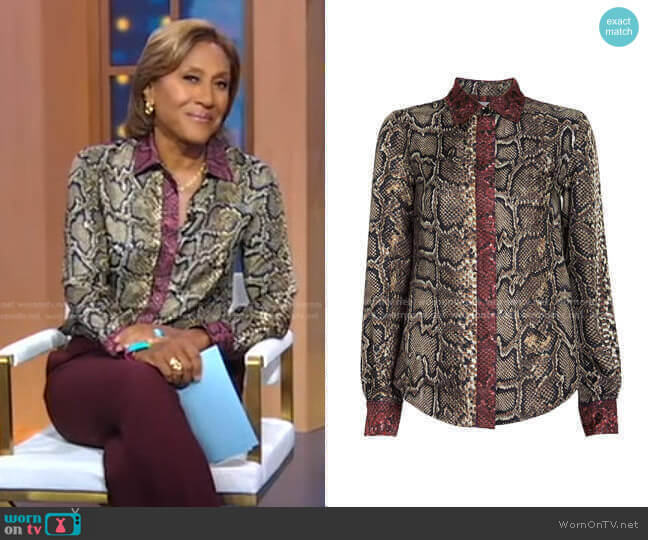 Slim Snake-Printed Silk Shirt by Victoria Beckham worn by Robin Roberts on Good Morning America