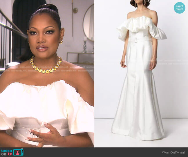 Pyper Ruffle Gown by Solace London worn by Garcelle Beauvais  on The Real Housewives of Beverly Hills