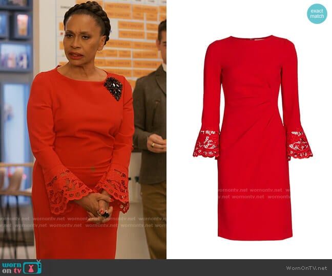 Teri Jon by Rickie Freeman Lace Cuff Sheath Dress worn by Patricia (Jenifer Lewis) on I Love That For You