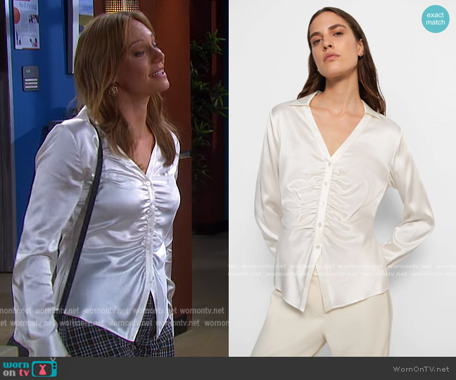 Ruched Button Up Shirt in Stretch Silk by Theory worn by Abigail Deveraux (Marci Miller) on Days of our Lives
