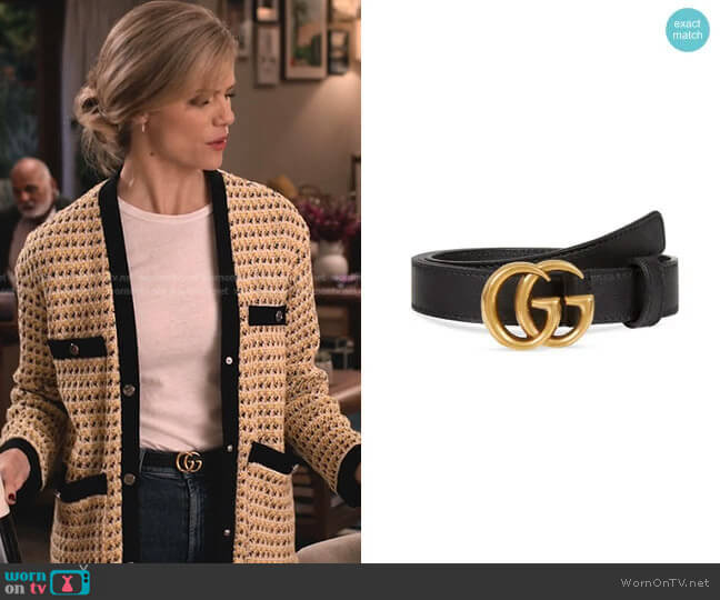 Thin Leather GG-Buckle Belt by Gucci worn by Mallory (Brooklyn Decker) on Grace and Frankie