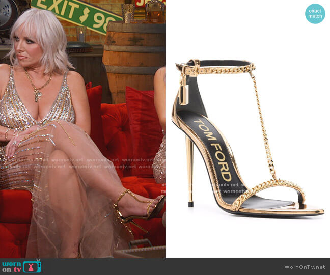 Chain-link stiletto sandals by Tom Ford worn by Margaret Josephs  on The Real Housewives of New Jersey