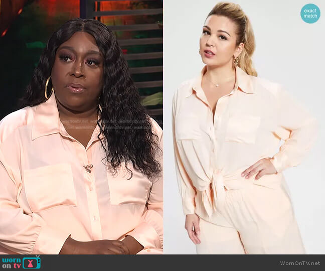 Trendy Plus Size Satin-Trim Blouse by Nina Parker worn by Loni Love on E! News