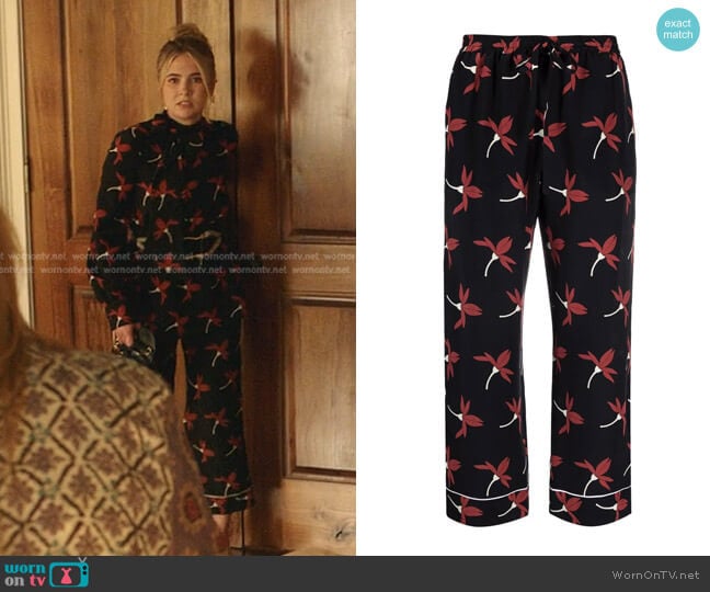 Fairy Flowers Print Cropped Trousers by Valentino worn by Amanda Carrington (Eliza Bennett) on Dynasty