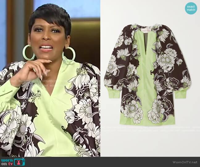 Floral-print duchesse silk-satin mini dress by Valentino worn by Tamron Hall on Tamron Hall Show