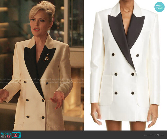 Dancer Long Sleeve Wool & Silk Tuxedo Minidress by Zimmermann worn by Alexis Carrington (Elaine Hendrix) on Dynasty