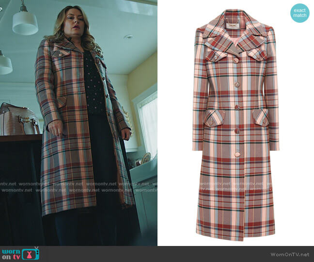 Checked cotton-blend twill coat by Zimmermann worn by Alice Cooper (Mädchen Amick) on Riverdale