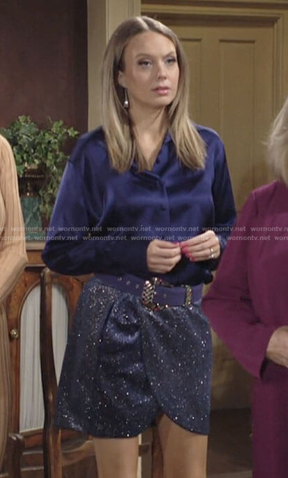 Abby’s blue button down blouse and sparkly skirt on The Young and the Restless