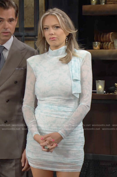 Abby's mint green ruched mini dress on The Young and the Restless