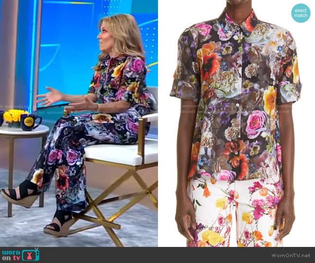 Floral Print Voile Trapeze Shirt by Adam Lippes worn by Sheryl Crow on GMA