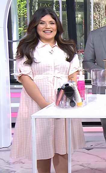 Adrianna's pink gingham check shirtdress on Today