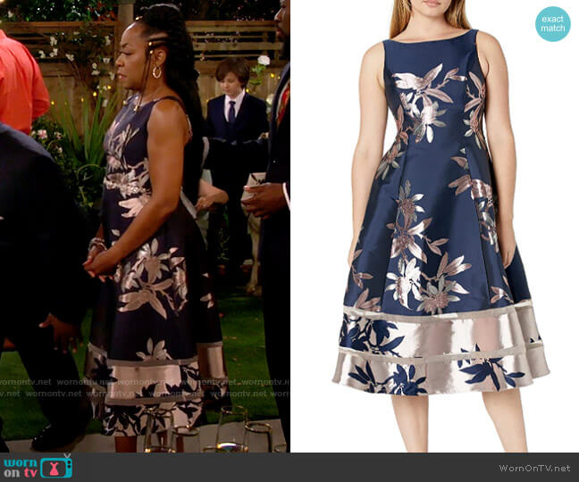 Adrianna Papell Jacquard Dress worn by Tina Butler (Tichina Arnold) on The Neighborhood