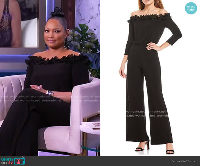 WornOnTV: Garcelle’s black ruffle off shoulder jumpsuit on The Real ...