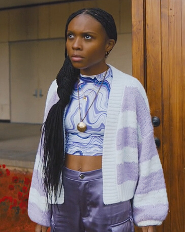Naomi’s purple stripe cardigan on Naomi
