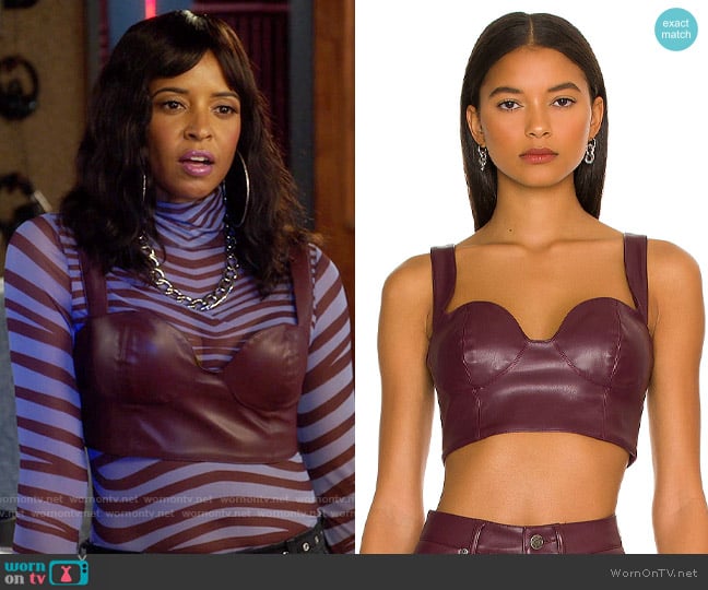 AFRM Koa Vegan Leather Top worn by Wickie Roy (Renée Elise Goldsberry) on Girls5eva