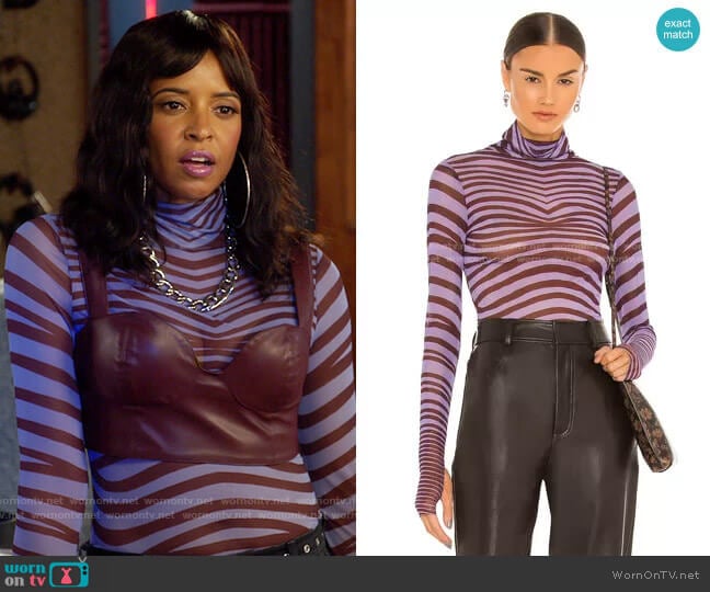 AFRM Zadie Top in Violet Wave worn by Wickie Roy (Renée Elise Goldsberry) on Girls5eva