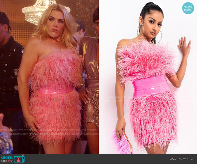 Akira Bite Me Feather Mini Dress worn by Summer Dutkowsky (Busy Philipps) on Girls5eva