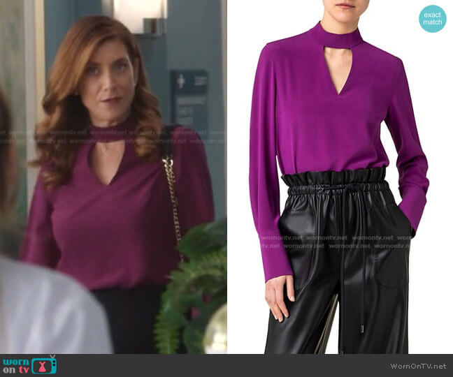 V-Neck Cutout Silk Blouse by Akris Punto worn by Kate Walsh on Greys Anatomy