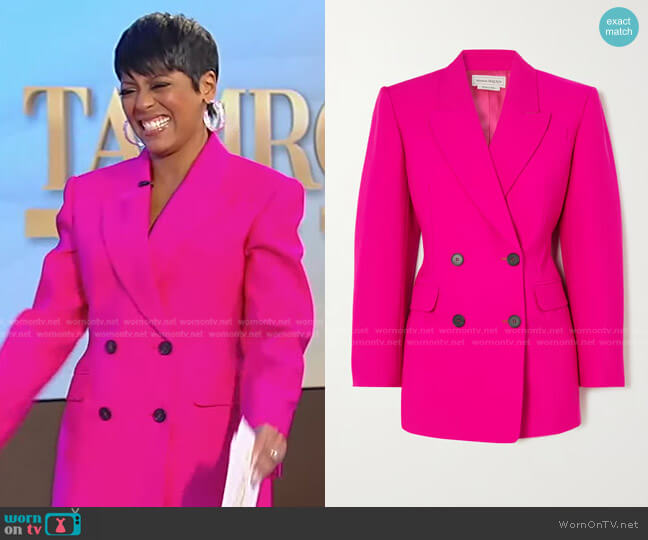 Double-Breasted Wool Blazer in Bright Pink by Alexander McQueen worn by Tamron Hall  on Tamron Hall Show