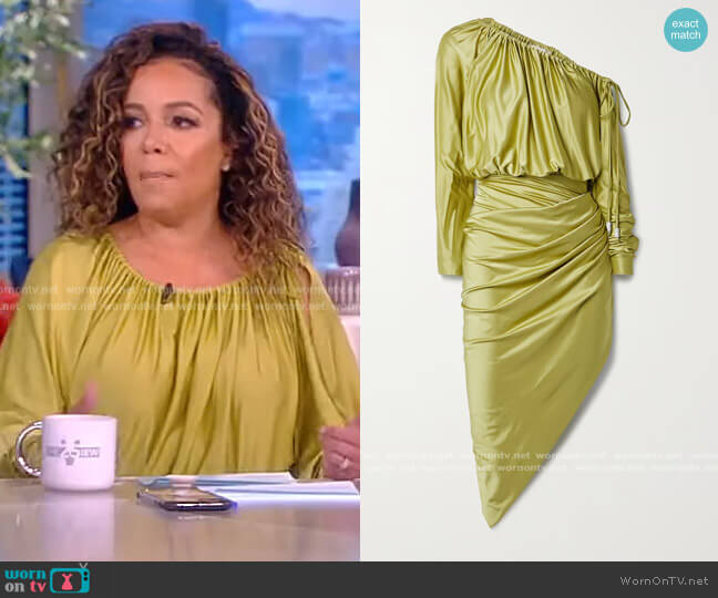 One-shoulder asymmetric stretch-satin twill midi dress by Alexandre Vauthier worn by Sunny Hostin on The View