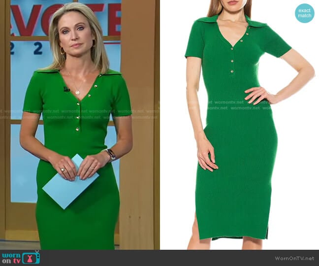 Eliana Short Sleeve Ribbed Henley Midi Dress by Alexia Admor worn by Amy Robach on Good Morning America