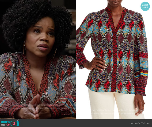 Sheila Blouson Sleeve Blouse by Alice + Olivia worn by Amara Patterson (Kelly Jenrette) on All American Homecoming