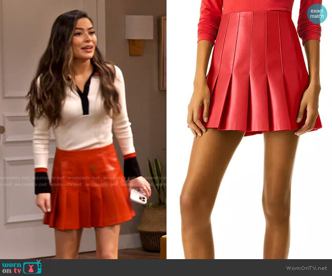 Alice + Olivia Carter Vegan Leather Skirt worn by Carly Shay (Miranda Cosgrove) on iCarly