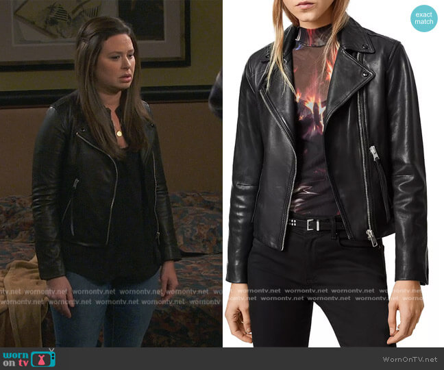 Jen’s black leather moto jacket on How We Roll