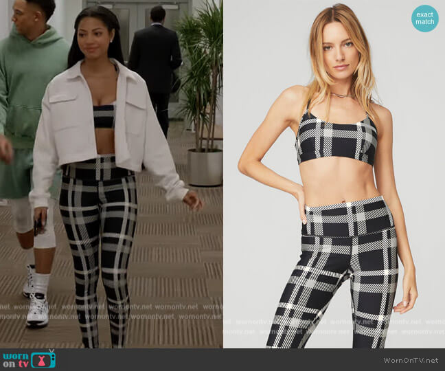 Airlift Manified Plaid Bra and Leggings by Alo worn by Thea (Camille Hyde) on All American Homecoming