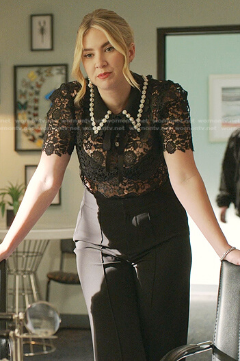 Amanda's black lace top and pants on Dynasty