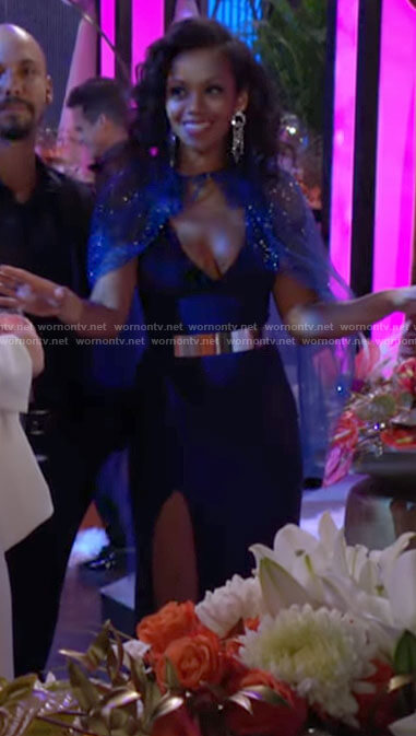 Amanda’s navy high slit gown at the Teriah wedding on The Young and the Restless