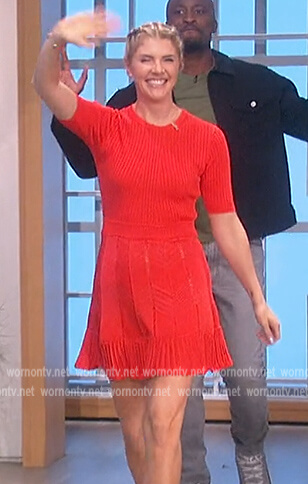 Natalie's red knit flare dress on The Talk
