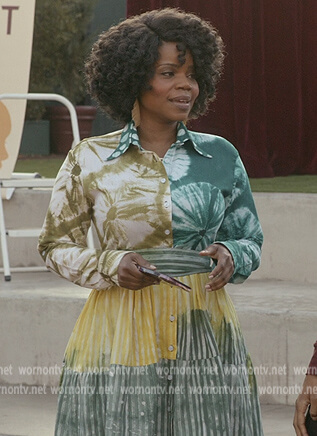 Amara's green tie dye dress on All American Homecoming