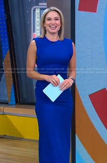 Amy’s blue sleeveless midi dress on Good Morning America