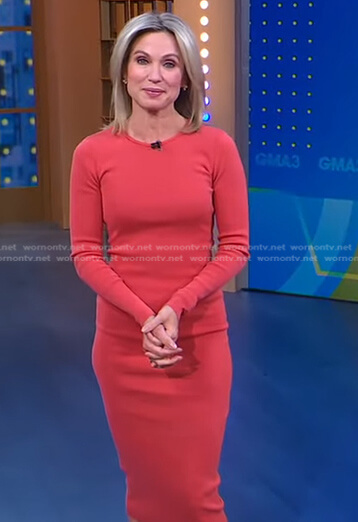 WornOnTV: Amy’s pink orange long sleeved dress on Good Morning America ...